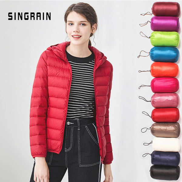 Down jacket women hooded ultra thin 90% Ultra Light duck down coat Female winter large sizes Solid Portable