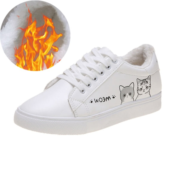 HOT Women  Fashion Breathble Vulcanized Shoes Women Lace up Casual Shoes White