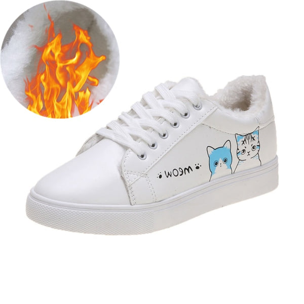 HOT Women  Fashion Breathble Vulcanized Shoes Women Lace up Casual Shoes White