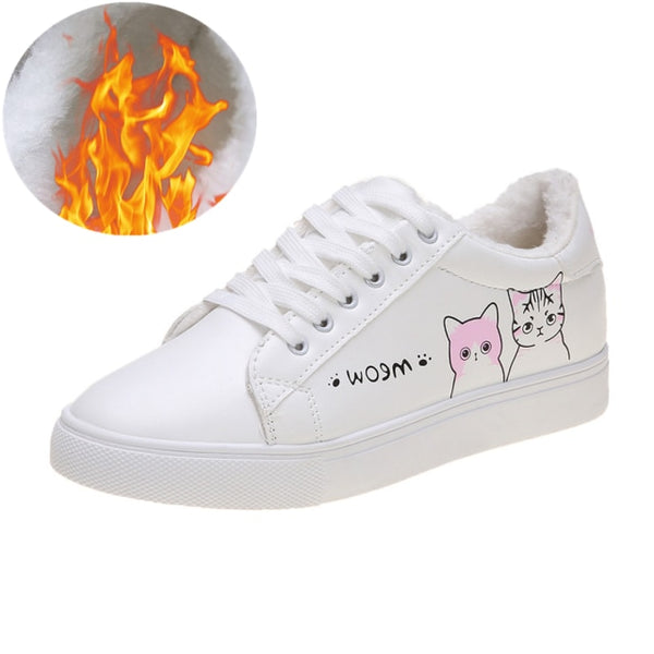 HOT Women  Fashion Breathble Vulcanized Shoes Women Lace up Casual Shoes White