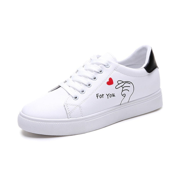 HOT Women  Fashion Breathble Vulcanized Shoes Women Lace up Casual Shoes White
