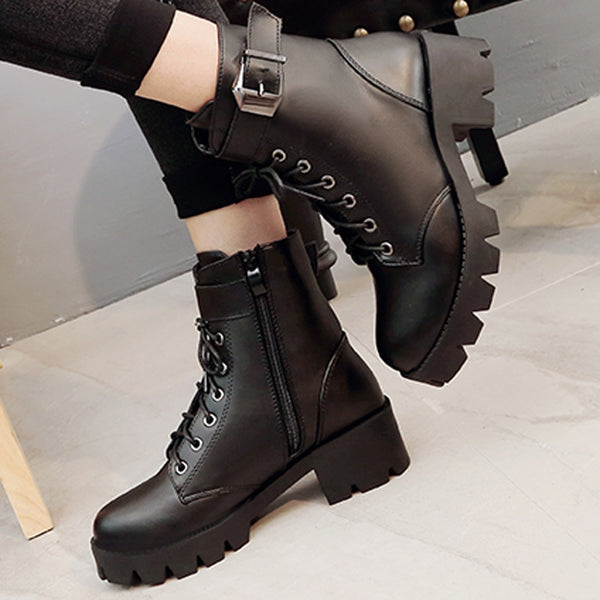 Fashion Leather Martins Boots  For Woman High Quality Waterproof Platform Boots Drop