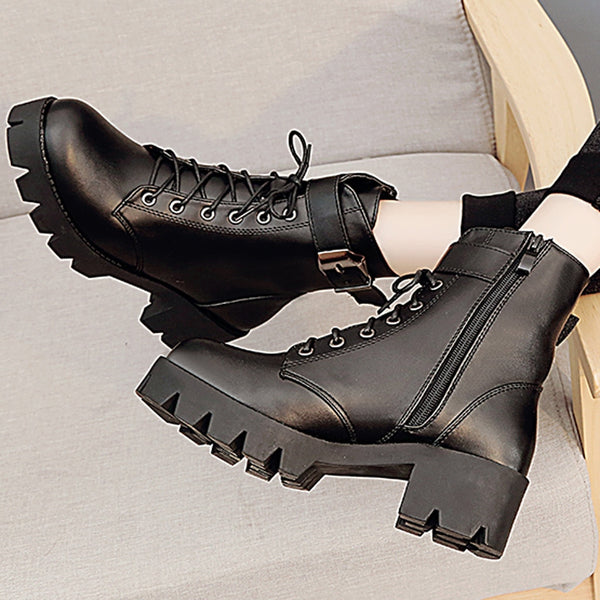 Fashion Leather Martins Boots  For Woman High Quality Waterproof Platform Boots Drop