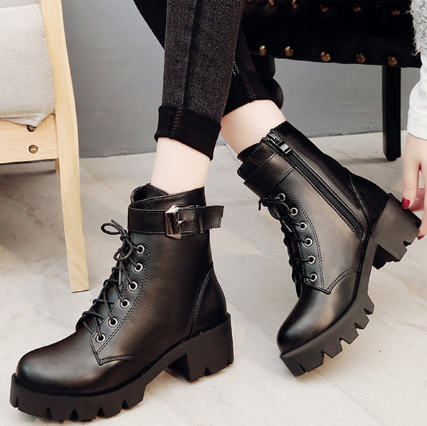 Fashion Leather Martins Boots  For Woman High Quality Waterproof Platform Boots Drop