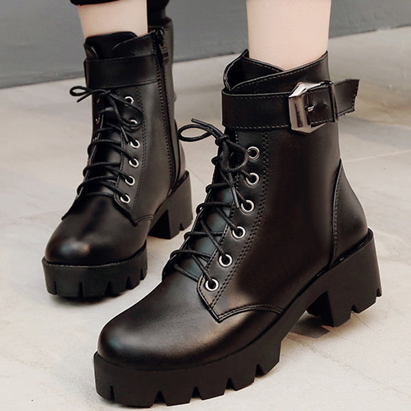 Fashion Leather Martins Boots  For Woman High Quality Waterproof Platform Boots Drop