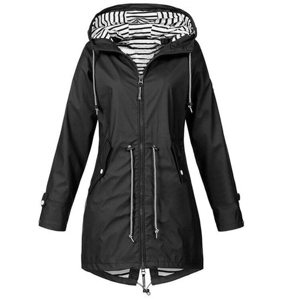 Women Jacket Fashion Autumn Solid Rain Jacket Outdoor Plus Waterproof Hooded Raincoat