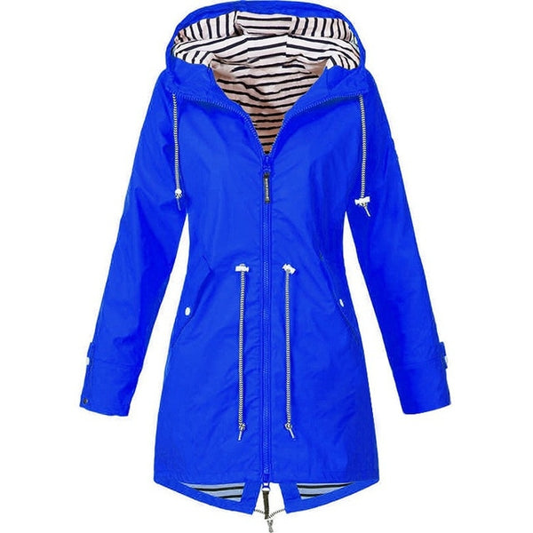 Women Jacket Fashion Autumn Solid Rain Jacket Outdoor Plus Waterproof Hooded Raincoat