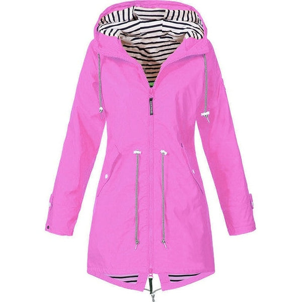 Women Jacket Fashion Autumn Solid Rain Jacket Outdoor Plus Waterproof Hooded Raincoat