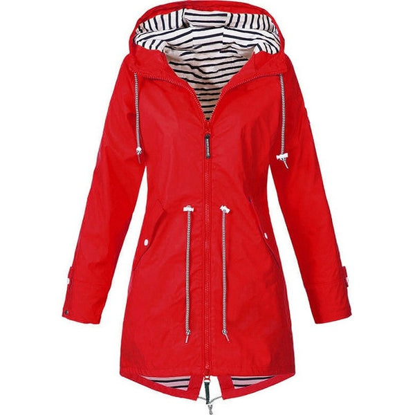 Women Jacket Fashion Autumn Solid Rain Jacket Outdoor Plus Waterproof Hooded Raincoat