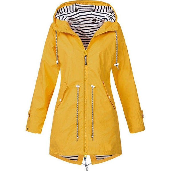 Women Jacket Fashion Autumn Solid Rain Jacket Outdoor Plus Waterproof Hooded Raincoat