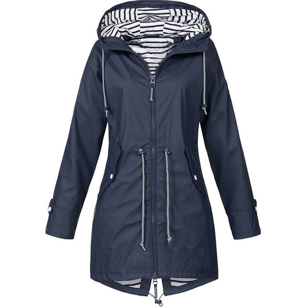 Women Jacket Fashion Autumn Solid Rain Jacket Outdoor Plus Waterproof Hooded Raincoat