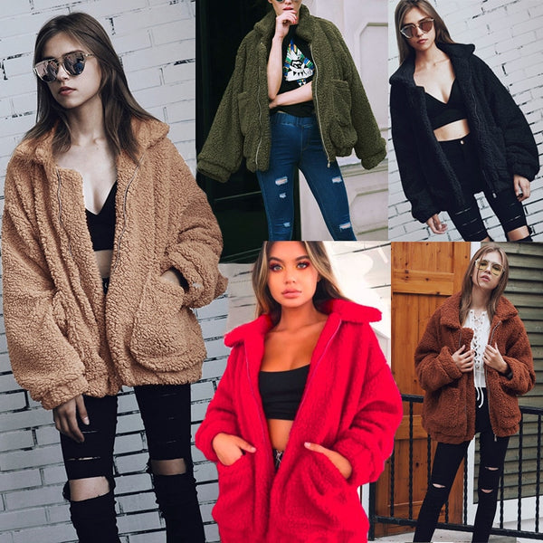 women jacket coat 2019 fashion zipper warm with fur women coat