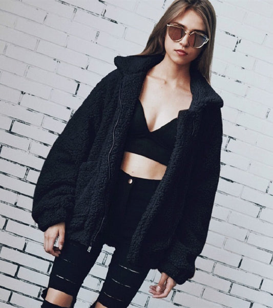women jacket coat 2019 fashion zipper warm with fur women coat