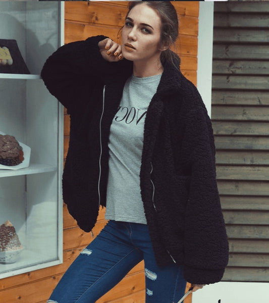 women jacket coat 2019 fashion zipper warm with fur women coat