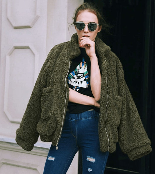 women jacket coat 2019 fashion zipper warm with fur women coat