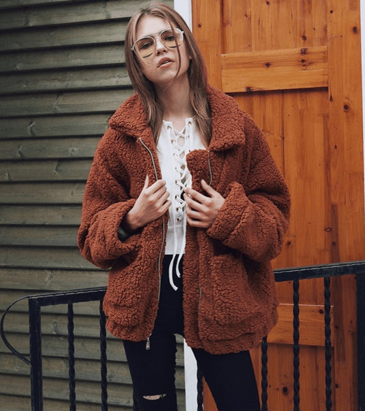 women jacket coat 2019 fashion zipper warm with fur women coat