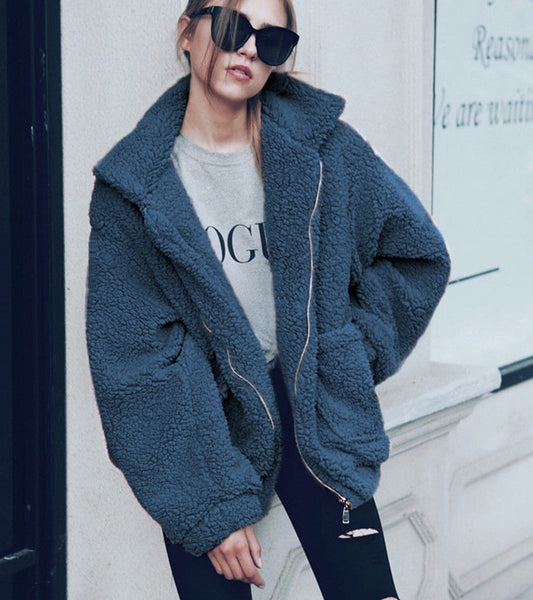women jacket coat 2019 fashion zipper warm with fur women coat