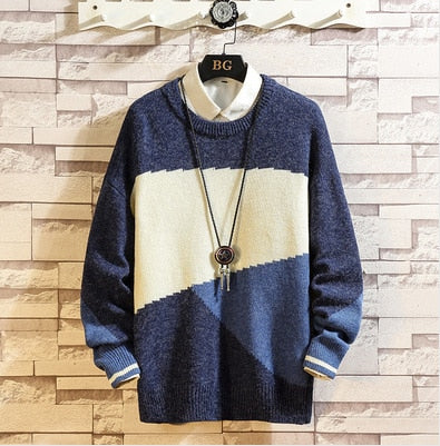 Pullover O-neck Sweater Color Matching