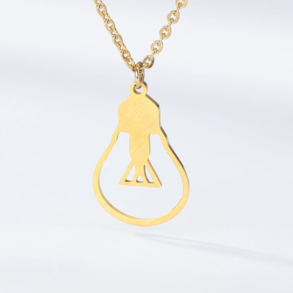Generous Light Bulb Pendant Necklaces For Women Gold Sliver Color Geometric Collar Fashion Stainless Steel Long Chain Jwelery