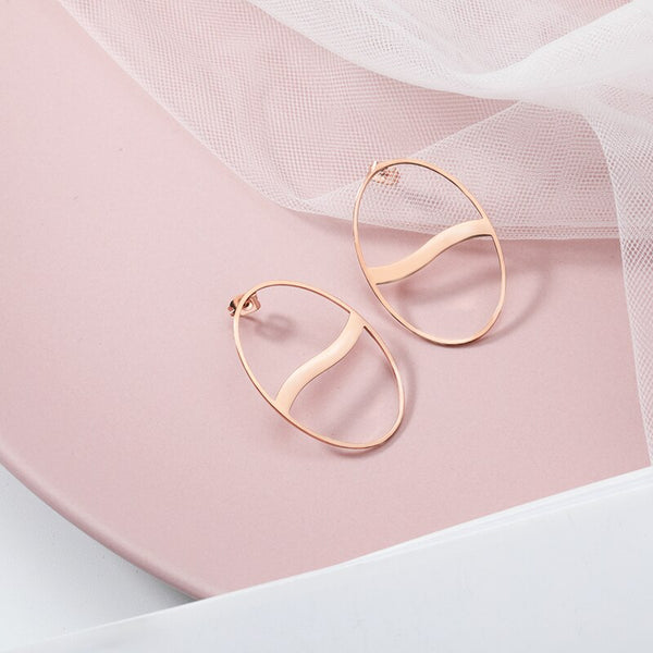 New Fashion Earrings Irregular Wavy Elliptical Big Ring Earrings For Women Gold Color Stainless Steel Stud Earrings Jwelery Gift