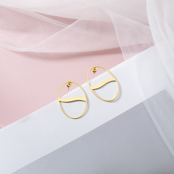 New Fashion Earrings Irregular Wavy Elliptical Big Ring Earrings For Women Gold Color Stainless Steel Stud Earrings Jwelery Gift