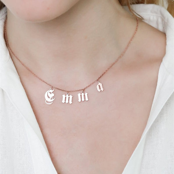 Old English Initial Necklace for Women Custom Jwelery Men Name Necklaces & Pendants Gothic Rose Gold Collar Gift