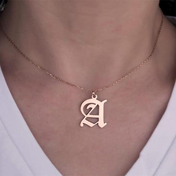 Old English Initial Necklace for Women Custom Jwelery Men Name Necklaces & Pendants Gothic Rose Gold Collar Gift
