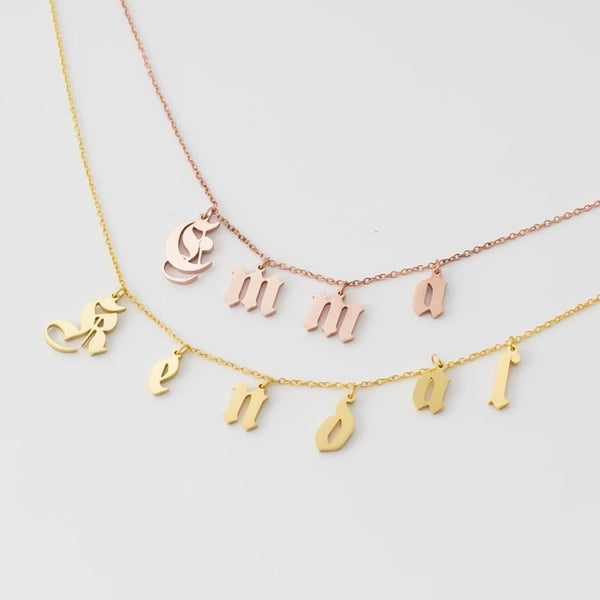 Old English Initial Necklace for Women Custom Jwelery Men Name Necklaces & Pendants Gothic Rose Gold Collar Gift