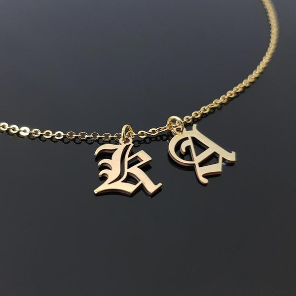 Old English Initial Necklace for Women Custom Jwelery Men Name Necklaces & Pendants Gothic Rose Gold Collar Gift
