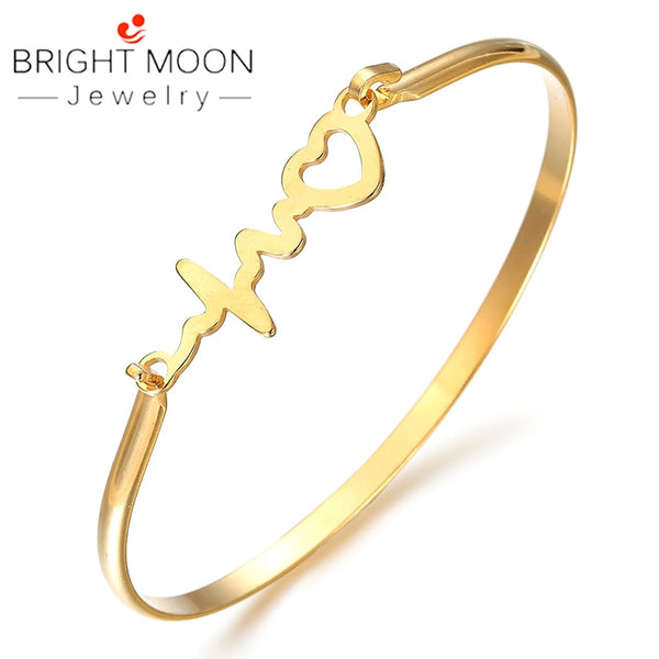 BRIGHT MOON  Trendy Women Accessories Silver Gold Bangle for Woman Stainless Bangle Twisted LOVE