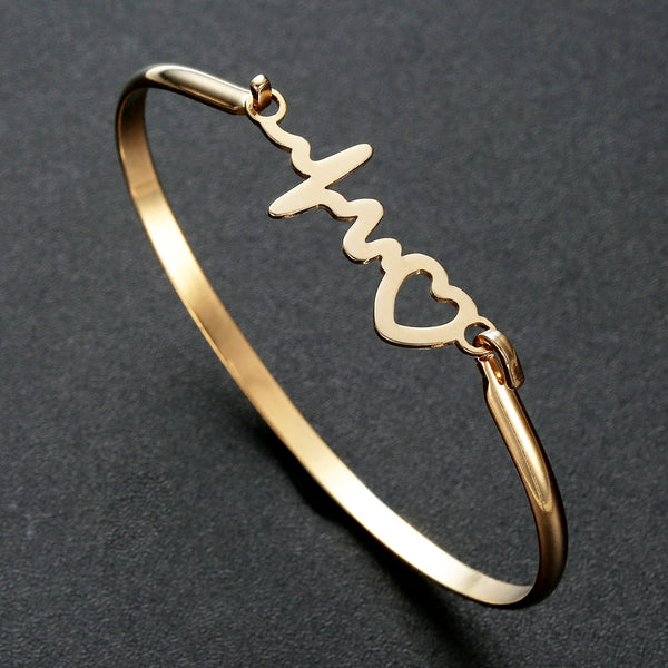 BRIGHT MOON  Trendy Women Accessories Silver Gold Bangle for Woman Stainless Bangle Twisted LOVE