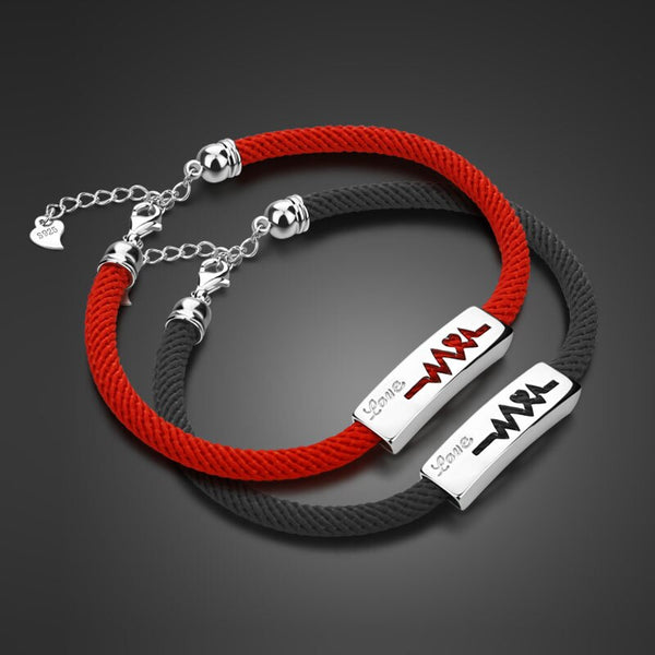 Chinese style couple jewelry red / black hand strap design solid silver pendant heartbeat bracelet chic male / female