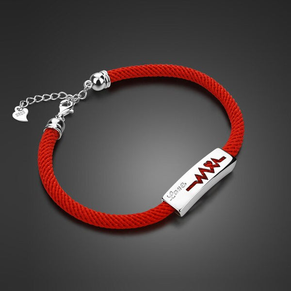 Chinese style couple jewelry red / black hand strap design solid silver pendant heartbeat bracelet chic male / female