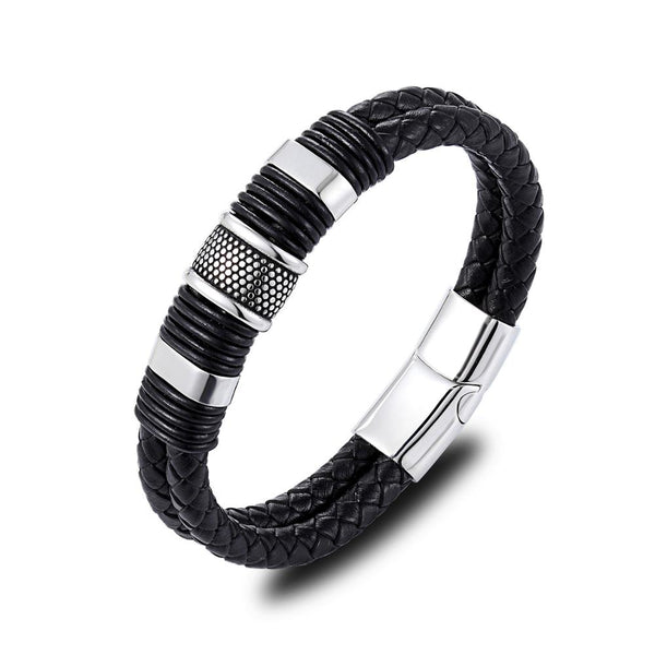 New couple stainless steel leather woven bracelet leather bracelet men's gift