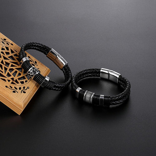 New couple stainless steel leather woven bracelet leather bracelet men's gift