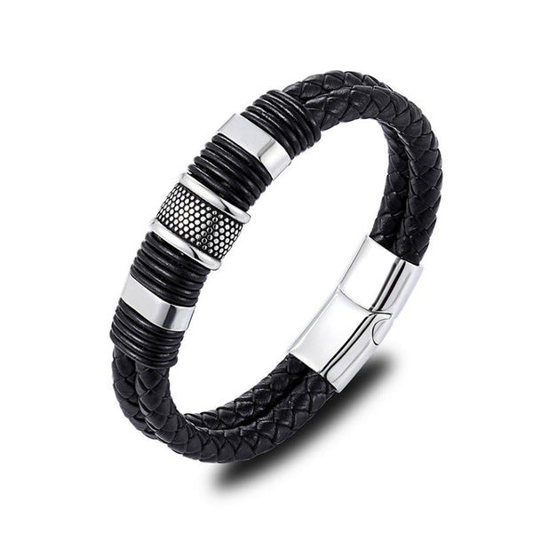 New couple stainless steel leather woven bracelet leather bracelet men's gift