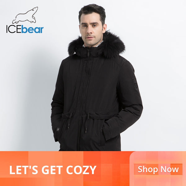 ICEbear Winter Jacket Men With Fur Collar Placket  Adjustable Waistband