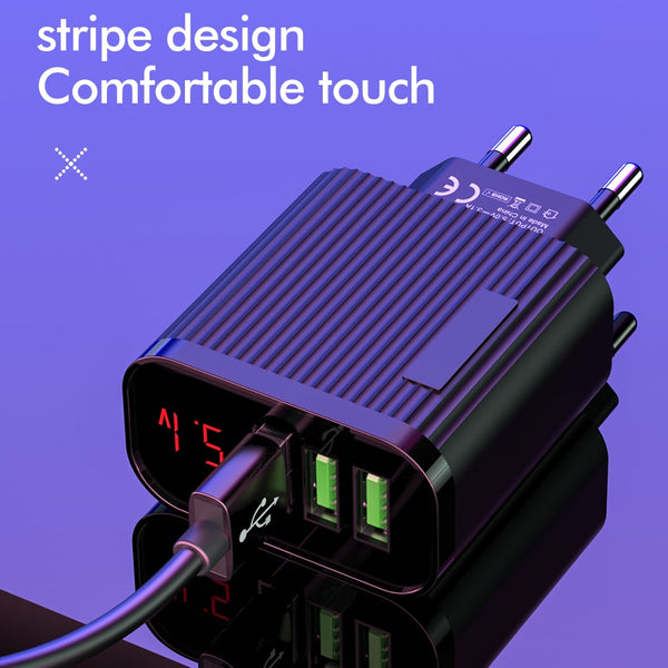 Triple Port USB Phone Charger EU Plug 3A Max LED Display Smart Fast Charging Wall Charger Adapter For iPhone iPad Samsung