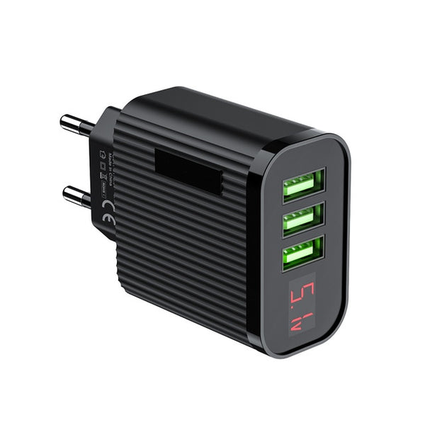 Triple Port USB Phone Charger EU Plug 3A Max LED Display Smart Fast Charging Wall Charger Adapter For iPhone iPad Samsung