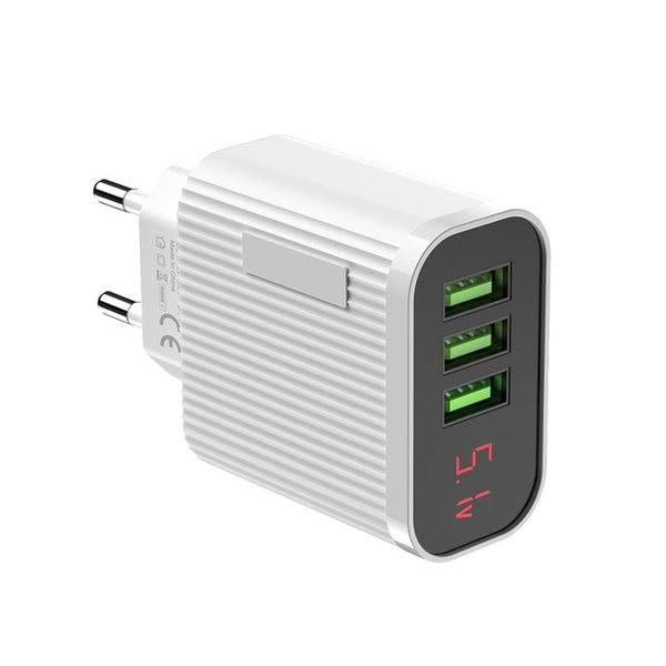 Triple Port USB Phone Charger EU Plug 3A Max LED Display Smart Fast Charging Wall Charger Adapter For iPhone iPad Samsung