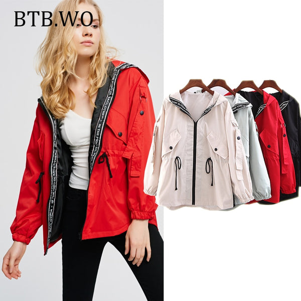 BTB.WO Women Sweatshirt Windbreaker Jacket Casual Long Sleeve Jacket Coats Outwear