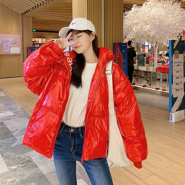 Glossy Down parkas Women Waterproof Coat Warm loose Shine