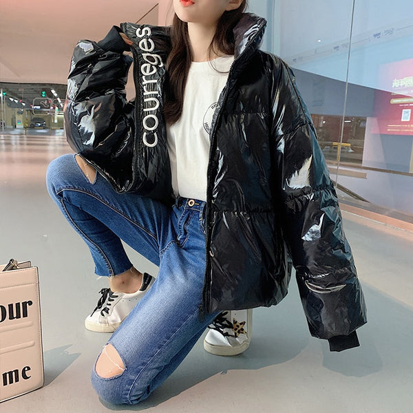 Glossy Down parkas Women Waterproof Coat Warm loose Shine