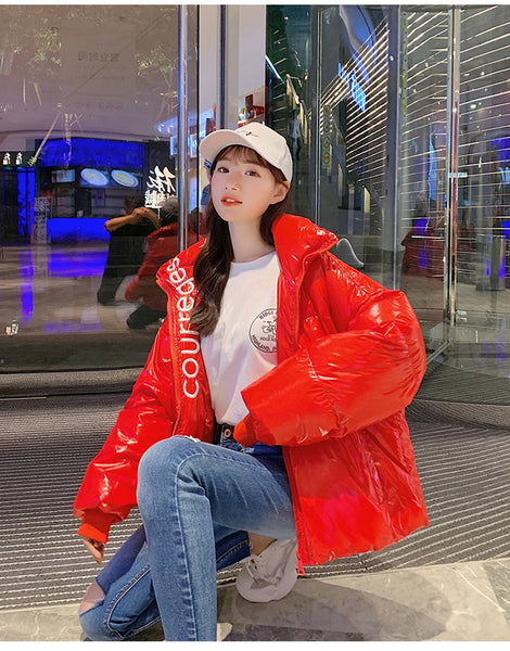 Glossy Down parkas Women Waterproof Coat Warm loose Shine