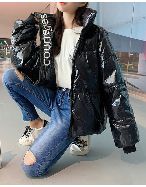 Glossy Down parkas Women Waterproof Coat Warm loose Shine