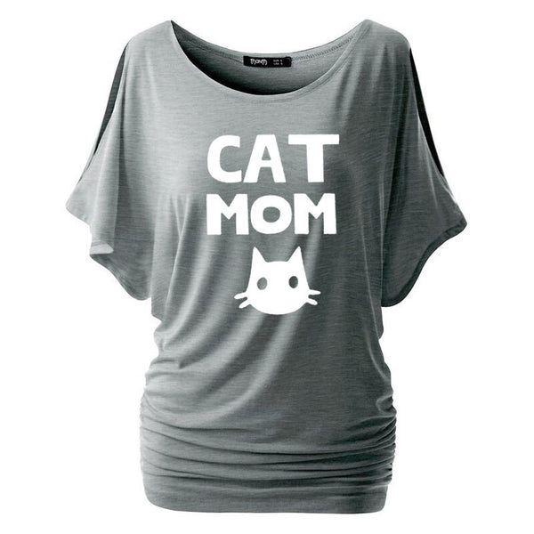 Cat Mom Print Women Bat sleeve