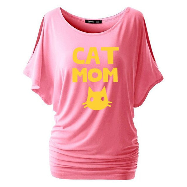 Cat Mom Print Women Bat sleeve