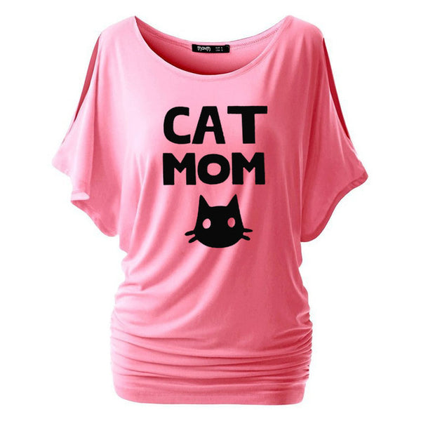 Cat Mom Print Women Bat sleeve