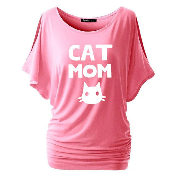 Cat Mom Print Women Bat sleeve