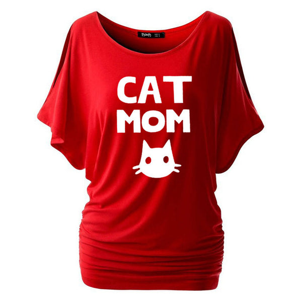 Cat Mom Print Women Bat sleeve